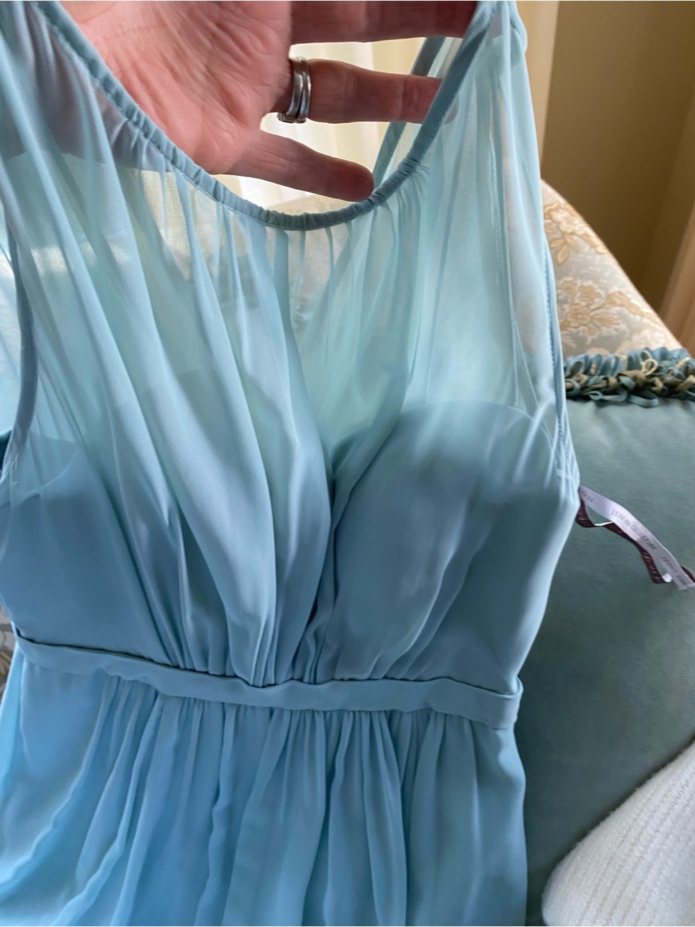 Spa Blue Pleated Chiffon Women’s long gown